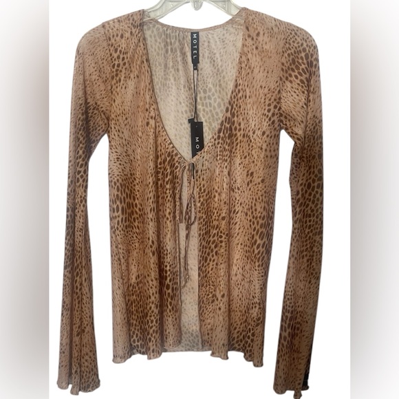 Motel Rocks Tops - Motel Leony Cardi Sand Leopard Mesh Tie in Front Top Size Medium